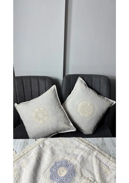 Dantel Detaylı Krem Dekoratif 2 Li Kırlent Kılıfı – El Işlemeli Vintage Yastık Kılıfı 40X40 cm fiyatları