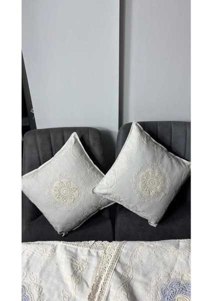 Dantel Detaylı Krem Dekoratif 2 Li Kırlent Kılıfı – El Işlemeli Vintage Yastık Kılıfı 40X40 cm modelleri