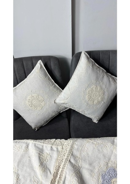 Dantel Detaylı Krem Dekoratif 2 Li Kırlent Kılıfı – El Işlemeli Vintage Yastık Kılıfı 40X40 cm fırsatları