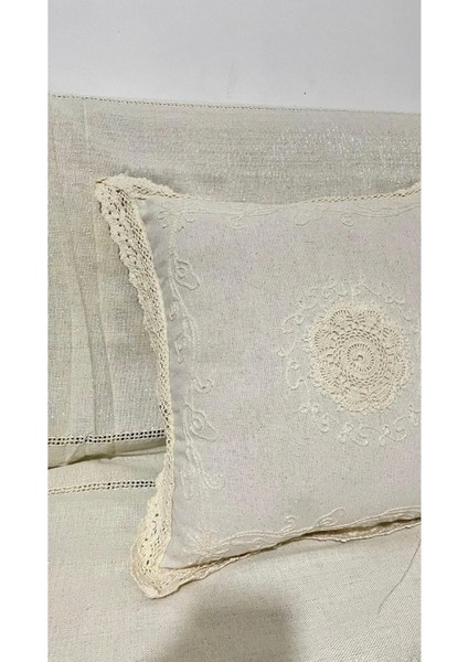 Dantel Detaylı Krem Dekoratif Kırlent Kılıfı – El Işlemeli Vintage Yastık Kılıfı 40X40 cm fiyatları