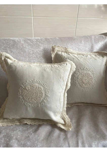 Dantel Detaylı Krem Dekoratif Kırlent Kılıfı – El Işlemeli Vintage Yastık Kılıfı 40X40 cm modelleri