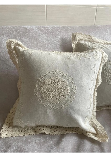 Dantel Detaylı Krem Dekoratif Kırlent Kılıfı – El Işlemeli Vintage Yastık Kılıfı 40X40 cm indirimleri