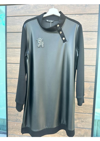 Deri Kombinli Taş Detaylı Tunik fiyatları