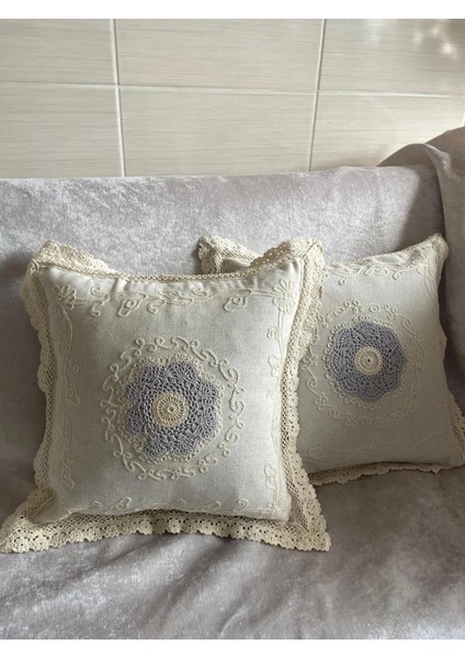 Krem Dantel Işlemeli Runner ve Kırlent Kılıfı Takımı – 3 Parça Salon Seti modelleri