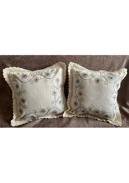 Nakışlı Çiçek Desenli Dantel Kenarlı 2’li Kırlent Kılıfı – 40X40 cm fırsatları