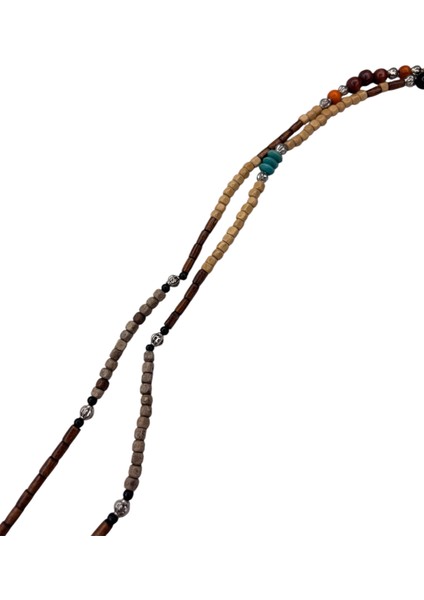 Gümüş Uçlu, Ahşap Boncuklu, El Emeği, Uzun Kolye (Üçgen Uç , Kahverengi)
