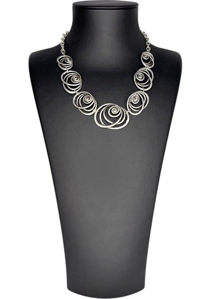 Gümüş Kaplamalı Zamak Set, Sarmal (Kolye, Bileklik, Küpe, Yüzük)
