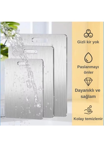 Paslanmaz Çelik Kesme Tahtası 3 Farklı Boy Hijyenik Antibakteriyel Kırılmaz Sağlıklı modelleri