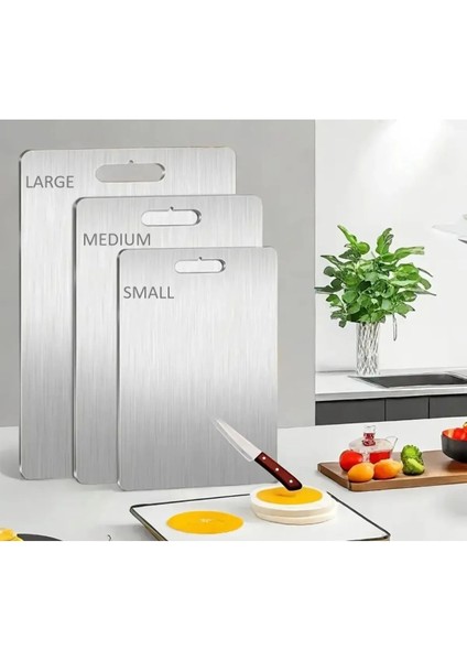 Paslanmaz Çelik Kesme Tahtası 3 Farklı Boy Hijyenik Antibakteriyel Kırılmaz Sağlıklı fırsatları
