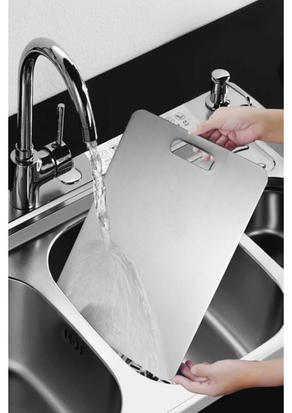 Paslanmaz Çelik Kesme Tahtası 3 Farklı Boy Hijyenik Antibakteriyel Kırılmaz Sağlıklı