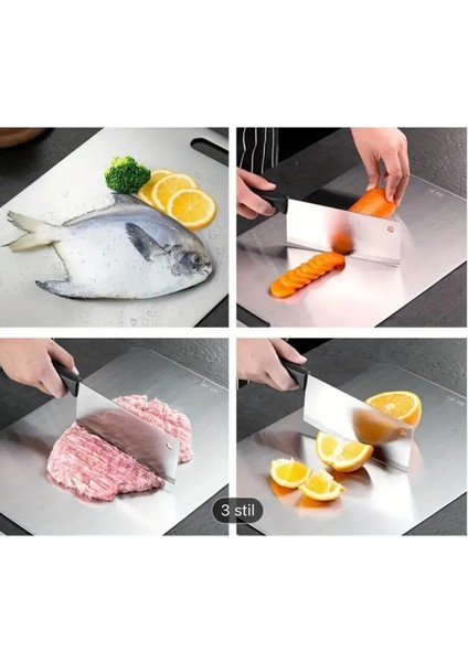 Paslanmaz Çelik Kesme Tahtası 3 Farklı Boy Hijyenik Antibakteriyel Kırılmaz Sağlıklı
