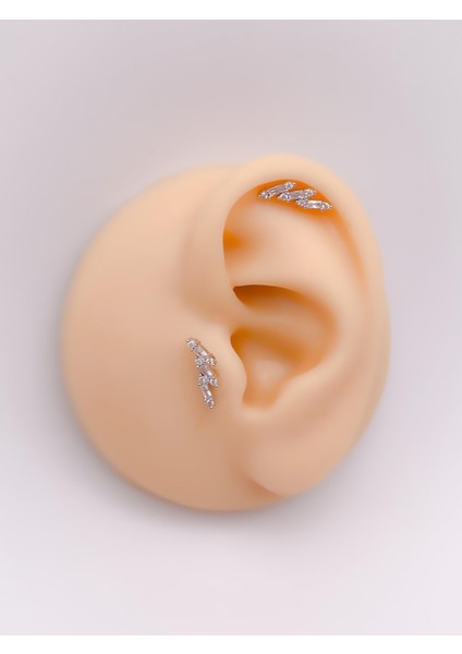 Cerrrahi Çelik Piercing ( Pirsing ) Üç Ince Taşlı Tragus Helix Piercing (1ADET)