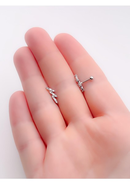 Cerrrahi Çelik Piercing ( Pirsing ) Üç Ince Taşlı Tragus Helix Piercing (1ADET) fiyatları