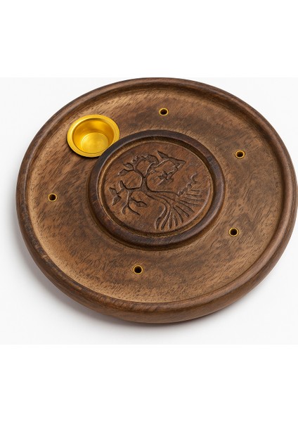 Hayat Ağacı Temalı Yuvarlak Ahşap Tütsülük | Tree Of Life Round Wooden Incense Holder