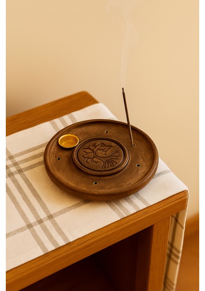 Hayat Ağacı Temalı Yuvarlak Ahşap Tütsülük | Tree Of Life Round Wooden Incense Holder