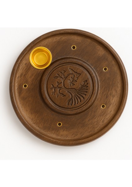 Hayat Ağacı Temalı Yuvarlak Ahşap Tütsülük | Tree Of Life Round Wooden Incense Holder