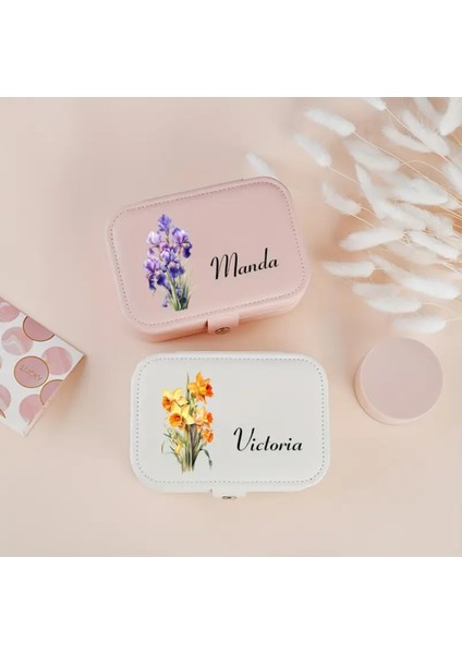 With Love Pembe Eylül Doğum Çiçeği Takı Kutusu, Büyük Kapasiteli Yüzük Saklama