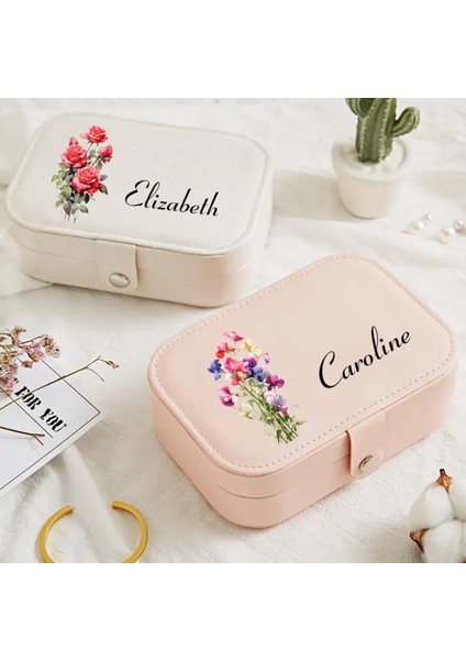 With Love Pembe Eylül Doğum Çiçeği Takı Kutusu, Büyük Kapasiteli Yüzük Saklama