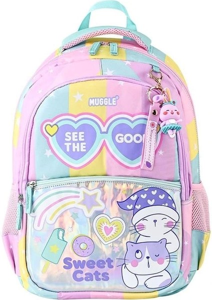 Muggle MU-5735 Sweet Cats Hologram 3 Gözlü Sırt Çantası Su Yeşili