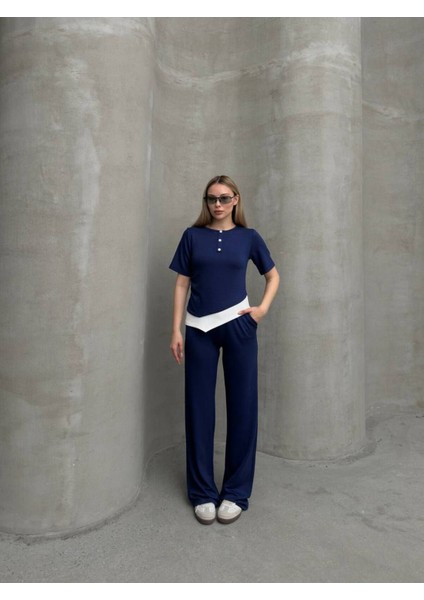 Kadın Modal Kumaş Düğme Detaylı Alt - Üst Takım