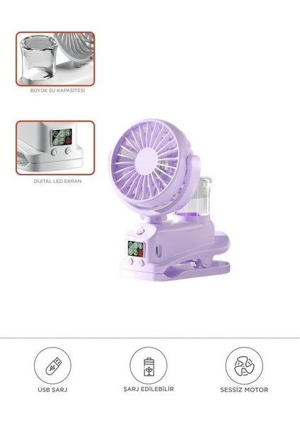 Dijital Ekranlı Şarjlı Hava Nemlendirici Mini Masa Fan Vantilatör