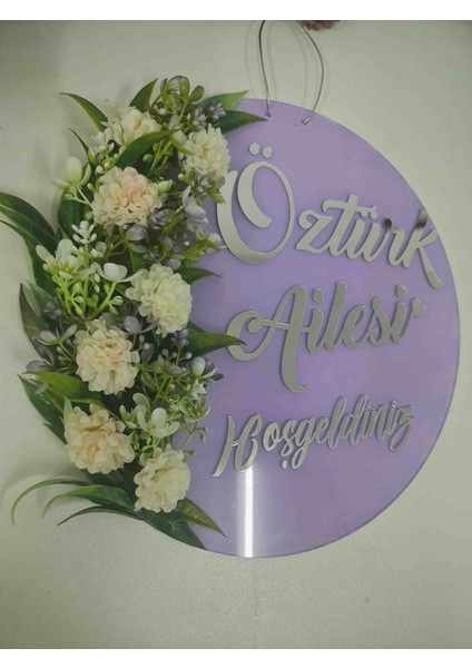 Kişiye Özel Dekoratif Çiçekli Hoşgeldiniz Kapı Süsü