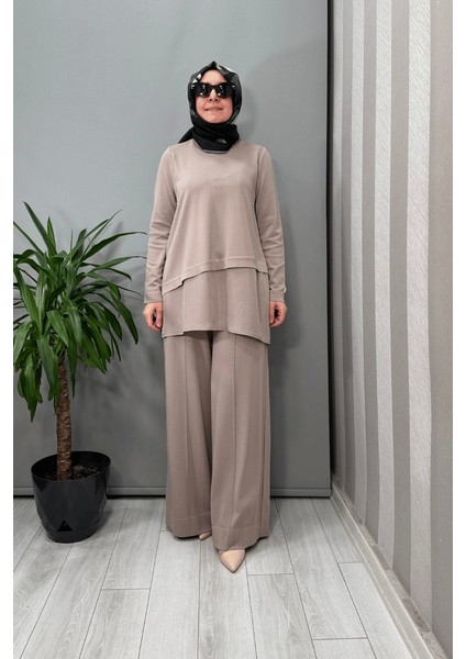 Önü Dikiş Detaylı Bol Paça Triko Pantolon Mink T25Y-7009 fiyatları