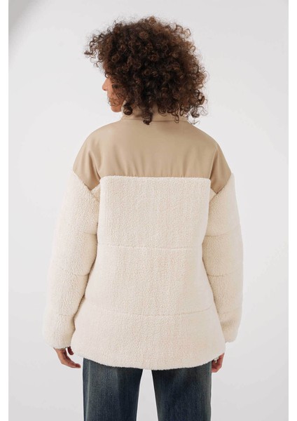 Şişme Peluş Ekru Kadın Mont 5196 indirimleri