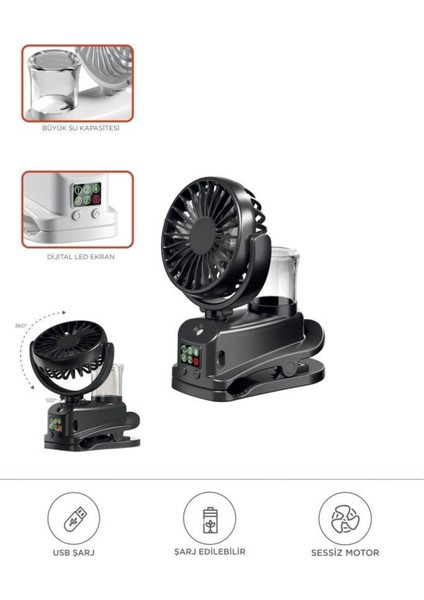 Dijital Ekranlı Şarjlı Hava Nemlendirici Mini Masa Fan Vantilatör