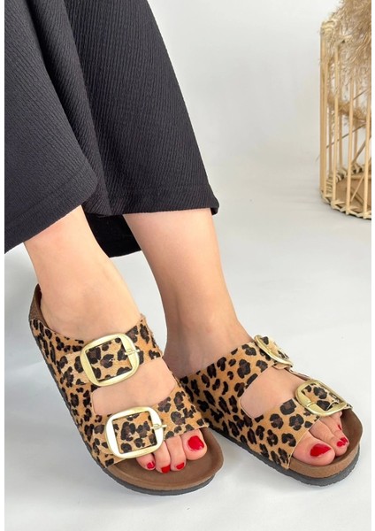 Tanta Leopar Süet Tokalı Terlik
