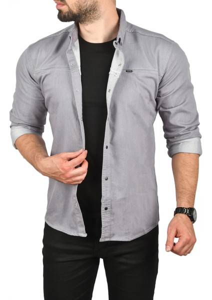 Dar Kesim Çıt Çıt Düğmeli Pamuklu Kot Gömlek Likralı Spor Gömlek 2300412 fiyatları