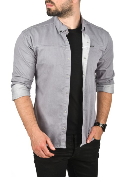 Dar Kesim Çıt Çıt Düğmeli Pamuklu Kot Gömlek Likralı Spor Gömlek 2300412 fırsatları