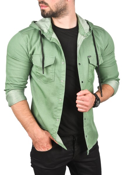 Kapüşonlu Cepli Slim Fit Likralı Kot Gömlek 2300396 fiyatları