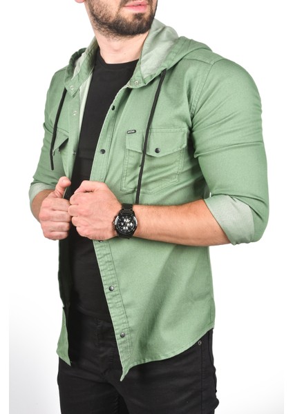Kapüşonlu Cepli Slim Fit Likralı Kot Gömlek 2300396 fırsatları