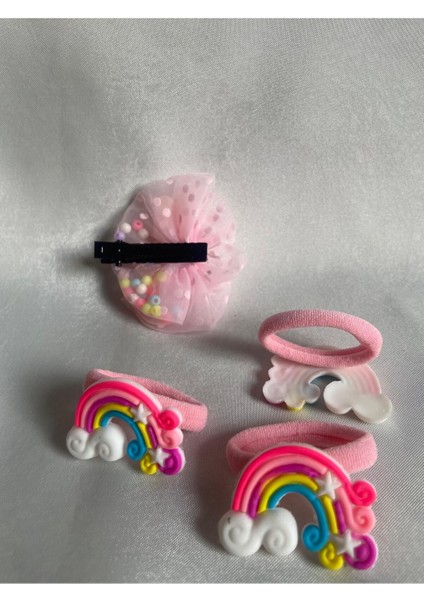 4'lü Figürlü ve Gökkuşaklı Mandallı Lastikli Kız Çocuk Toka Seti Hediyelik Bayram Karne fiyatları