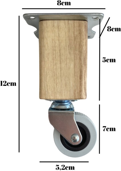 Kale Ahşap Tekerli Ayak Mobilya Masa Dolap Tekerli Ayağı(Frenli - FRENSİZ)(12CM - 15CM)(CEVİZ Ağacı) indirimleri