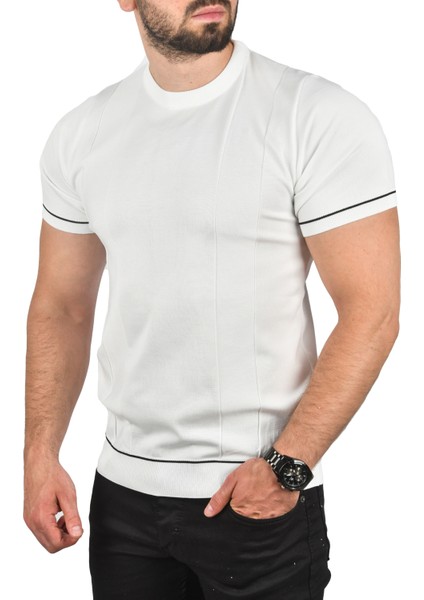 Dar Kesim Pamuklu Tişört Slim Fit Nefes Alan Bisiklet Yaka Triko Tişört 2504347