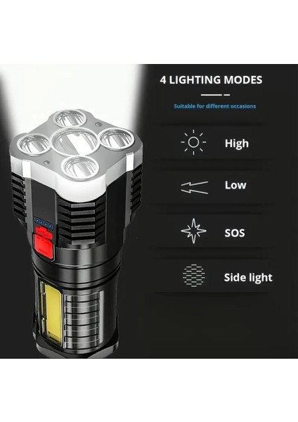 5 LED Büyük Taktiksel El Feneri Şarjlı