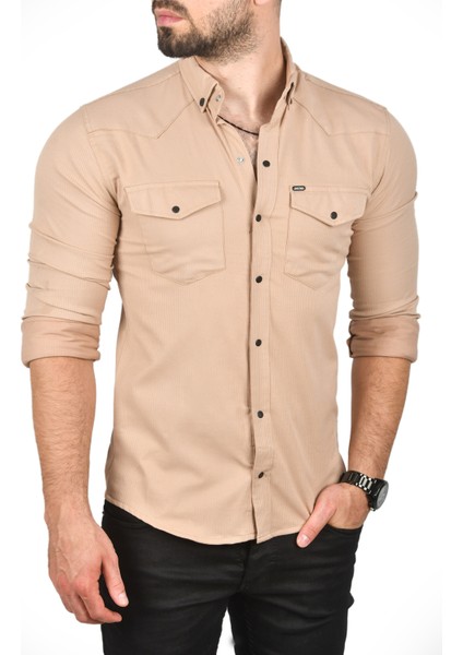 Slim Fit Dar Kesim Pamuklu Spor Gömlek Çıtçıtlı Likralı Gabardin Gömlek 2300421 fırsatları