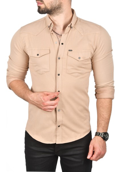 Slim Fit Dar Kesim Pamuklu Spor Gömlek Çıtçıtlı Likralı Gabardin Gömlek 2300421 fiyatları