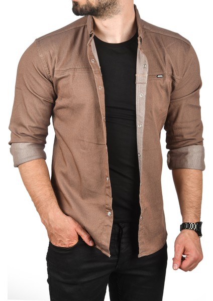 Dar Kesim Çıt Çıt Düğmeli Pamuklu Kot Gömlek Likralı Spor Gömlek 2300412