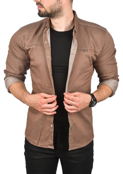 Dar Kesim Çıt Çıt Düğmeli Pamuklu Kot Gömlek Likralı Spor Gömlek 2300412 fiyatları