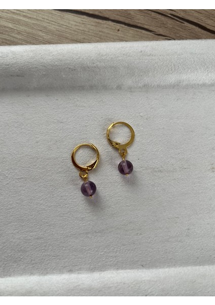 Ametrin Taşı Altın Kaplama Halka Küpe El Yapımı