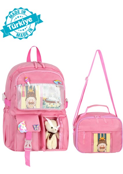 Waddell Kawaii Kore Tarzı Aksesuarlı Pembe Ilkokul Sırt Çantası Kız ve Isı Yalıtımlı Termoslu Beslenme Çantası Set fiyatları