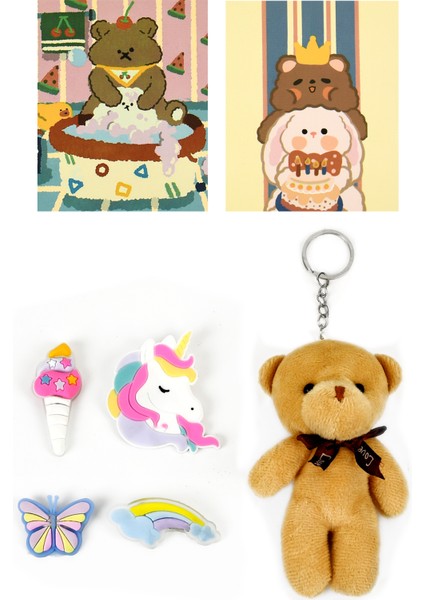 Waddell Kawaii Kore Tarzı Aksesuarlı Pembe Ilkokul Sırt Çantası Kız ve Isı Yalıtımlı Termoslu Beslenme Çantası Set