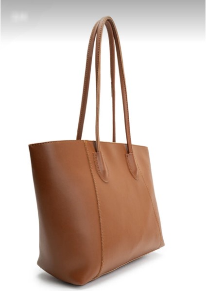 Kadın Shopper Uzun Iki Askılı Taba Fermuarlı El ve Omuz Çantası