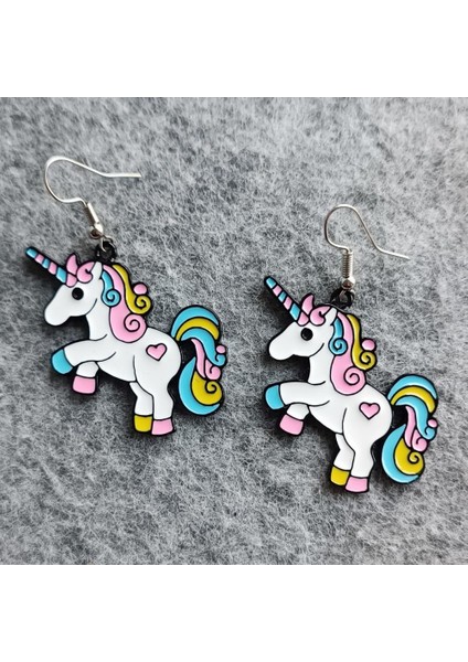Unicorn Şekilli Mineli Kadın Küpe Çift Adet El Yapımı Küpe