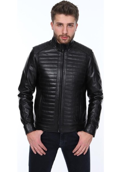 Hakiki Deri Matignon Siyah Erkek Deri Ceket