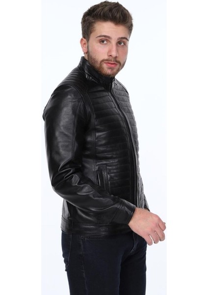 Hakiki Deri Matignon Siyah Erkek Deri Ceket modelleri
