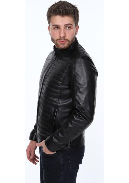 Hakiki Deri Matignon Siyah Erkek Deri Ceket fırsatları